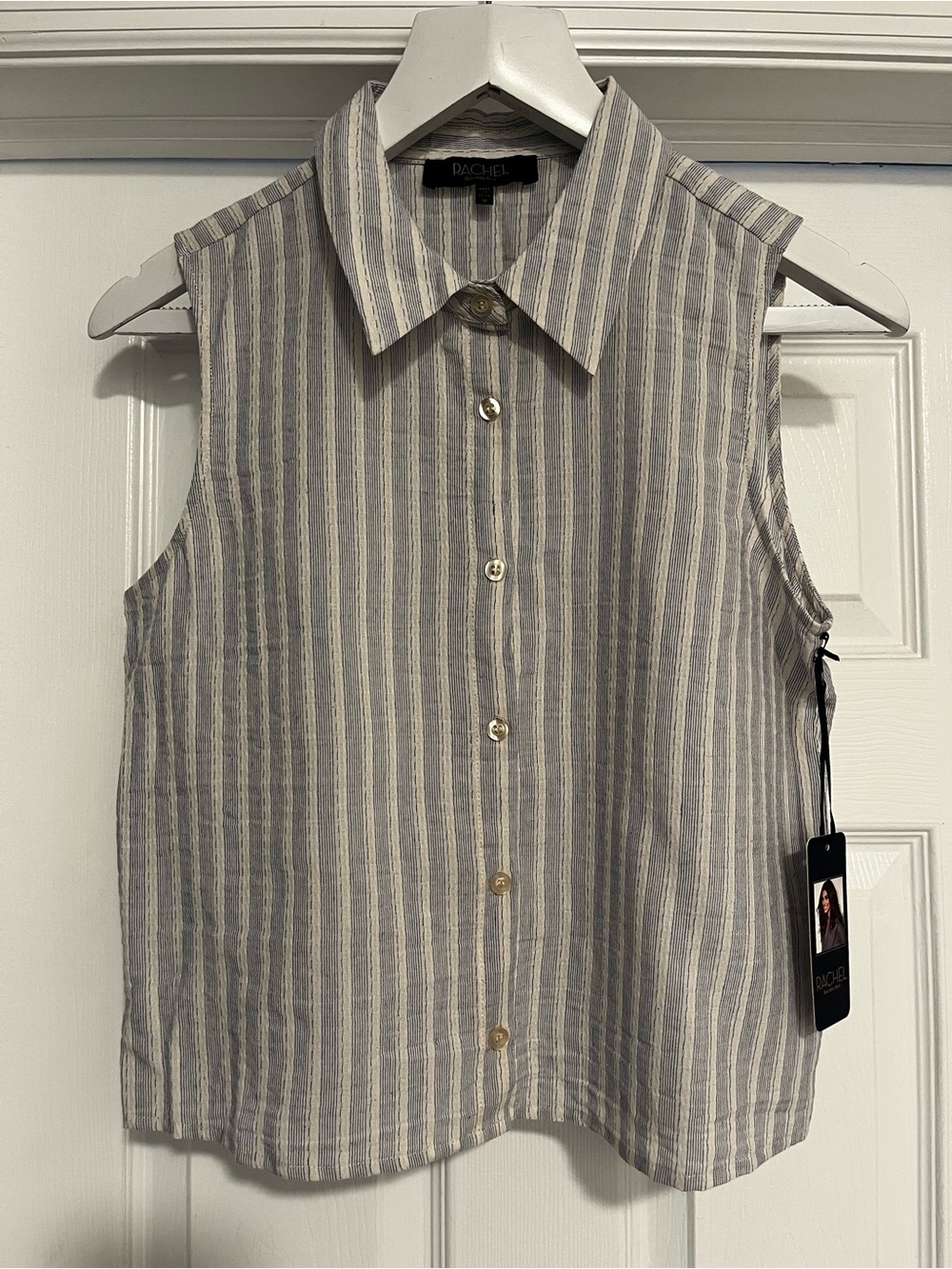 RACHEL Roy Sleeveless Striped Button-Up in Gray and White